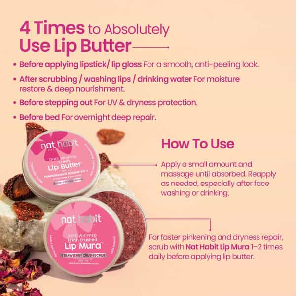 Nat Habit Pomegranate Rose Lip Balm For Dark Pigmented Lips | Lip Butter With Desi Ghee & Honey 10G