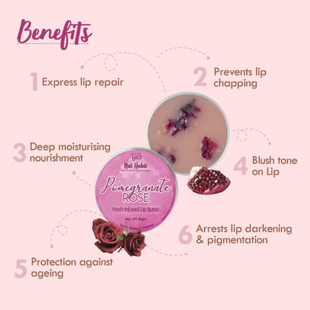 Nat Habit Pomegranate Rose Lip Balm For Dark Pigmented Lips | Lip Butter With Desi Ghee & Honey 10g
