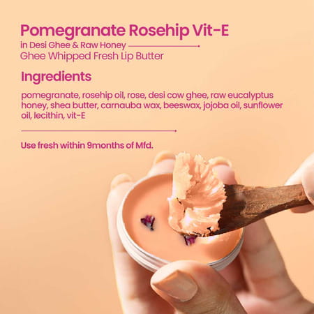 Nat Habit Pomegranate Rose Lip Balm For Dark Pigmented Lips | Lip Butter With Desi Ghee & Honey 10G