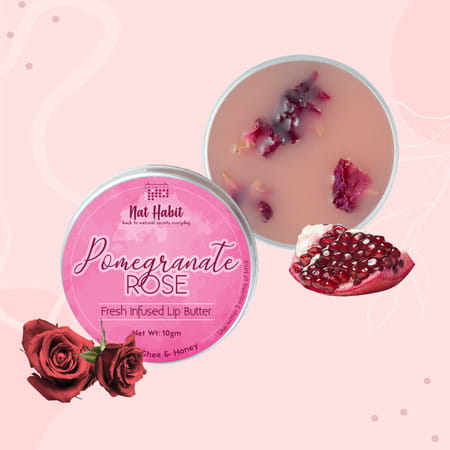 Nat Habit Pomegranate Rose Lip Balm For Dark Pigmented Lips | Lip Butter With Desi Ghee & Honey 10g