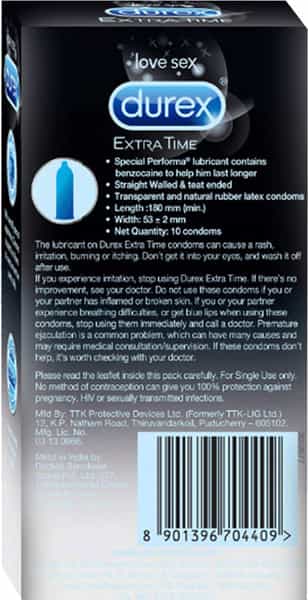 Durex Extra Time Condoms For Men - 10 Count (Pack Of 10)