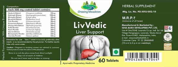 Grazing Meadows Livvedic - 60 Tablets - Ayurvedic Herbal Supplement For Liver Support