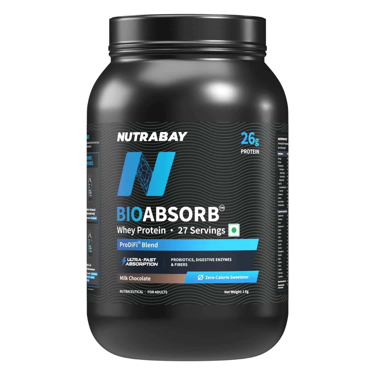 Nutrabay Bioabsorb Whey Protein Powder | Prodifi Blend | 26g Per Scoop | Milk Chocolate - 1kg