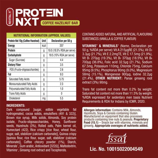 Revital H Protein Nxt 10G Protein Bar Coffee Hazelnut - 300G 6 X 50G