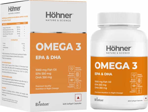 Hohner Omega 3 Fish Oil Triple Strength 1000Mg Epa 550Mg Dha 350Mg For Brain Heart Eye- 60 Capsule