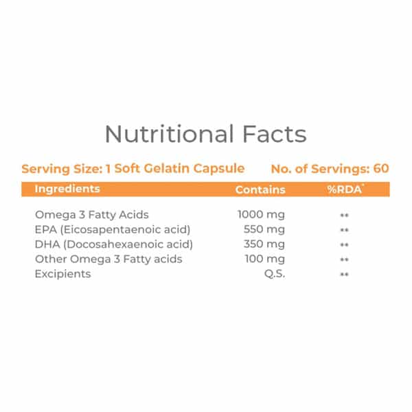 Hohner Omega 3 Fish Oil Triple Strength 1000Mg Epa 550Mg Dha 350Mg For Brain Heart Eye- 60 Capsule