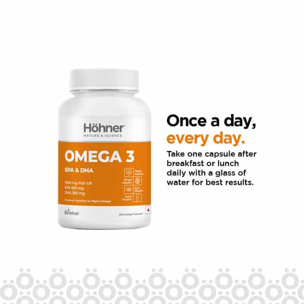 Hohner Omega 3 Fish Oil Triple Strength 1000Mg Epa 550Mg Dha 350Mg For Brain Heart Eye- 60 Capsule