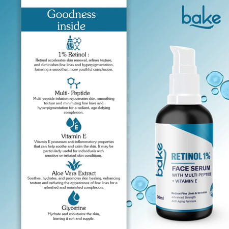 Bake 1% Retinol Face Serum With Peptides For Anti-Aging & Wrinkles (30Ml)