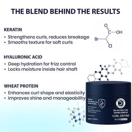 Dermistry Curl Defining Hair Mask Hyaluronic Acid Keratin For Curly Dry Frizzy Hair Hydration 200ml