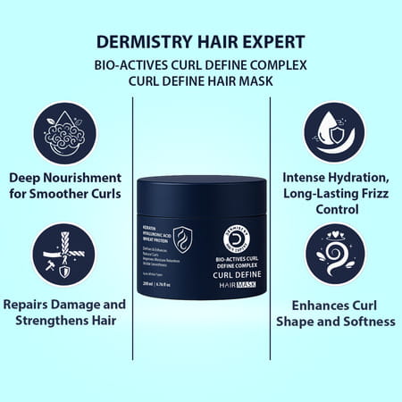 Dermistry Curl Defining Hair Mask Hyaluronic Acid Keratin For Curly Dry Frizzy Hair Hydration 200ml