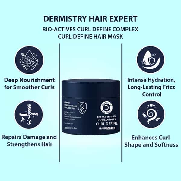 Dermistry Curl Defining Hair Mask Hyaluronic Acid Keratin For Curly Dry Frizzy Hair Hydration 200Ml