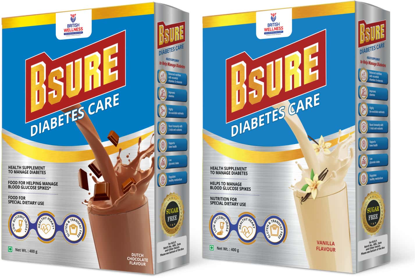 Bsure Diabetic Vanilla&bsure Diabetic Chocolate Combo Balanced Vital Nutrients To Manage Blood Sugar