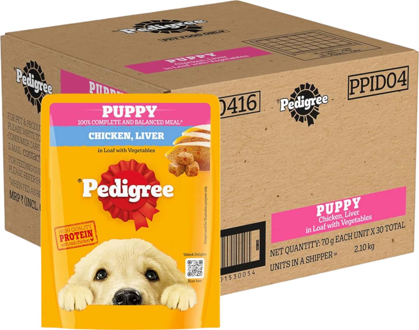 Pedigree Puppy Wet Dog Food | Chicken Liver In Loaf With Vegetables | 70 G (pack Of 30)