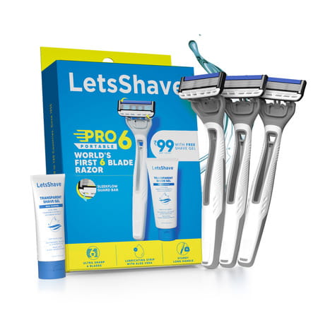 Letsshave Pro 6 Premium Portable Shaving Razor For Men With Free Transparent Shave Gel (Pack Of 3)
