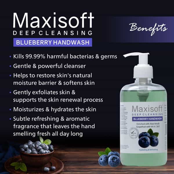 Maxisoft Deep Cleansing Blueberry | Hydrating & Refreshing | Handwash | Bottle | 500 Ml