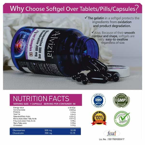 Alvizia Glucosamine 500Mg - Chondroitin - 200 Mg Joint Support Capsules Bottle Of 90