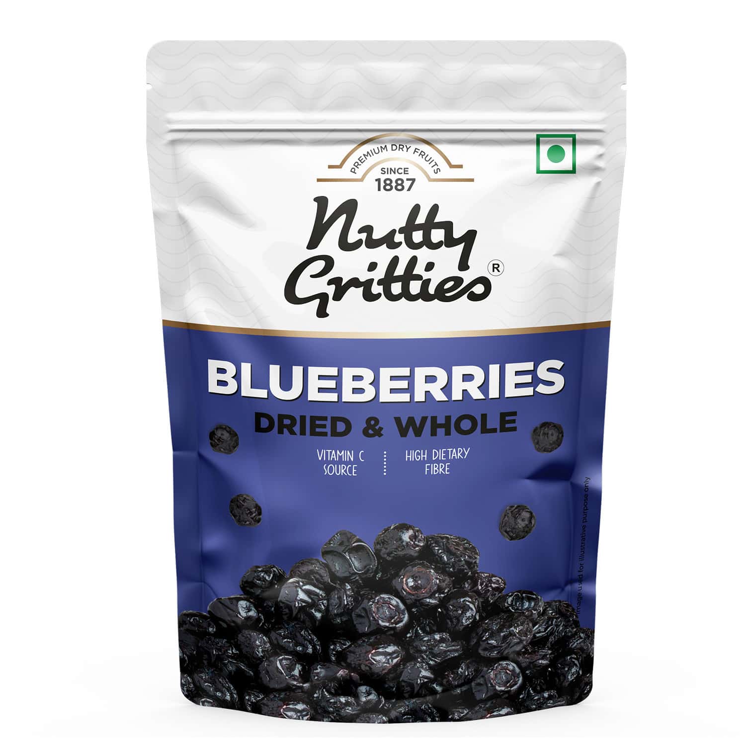 Nutty Gritties Blueberries Dried & Whole Healthy Snack - 150g