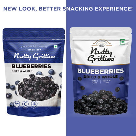 Nutty Gritties Blueberries Dried & Whole Healthy Snack - 150g