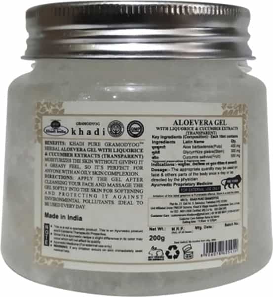 Khadi Pure Herbal Aloevera Gel With Liquorice & Cucumber Extracts (Transparant) - 200G