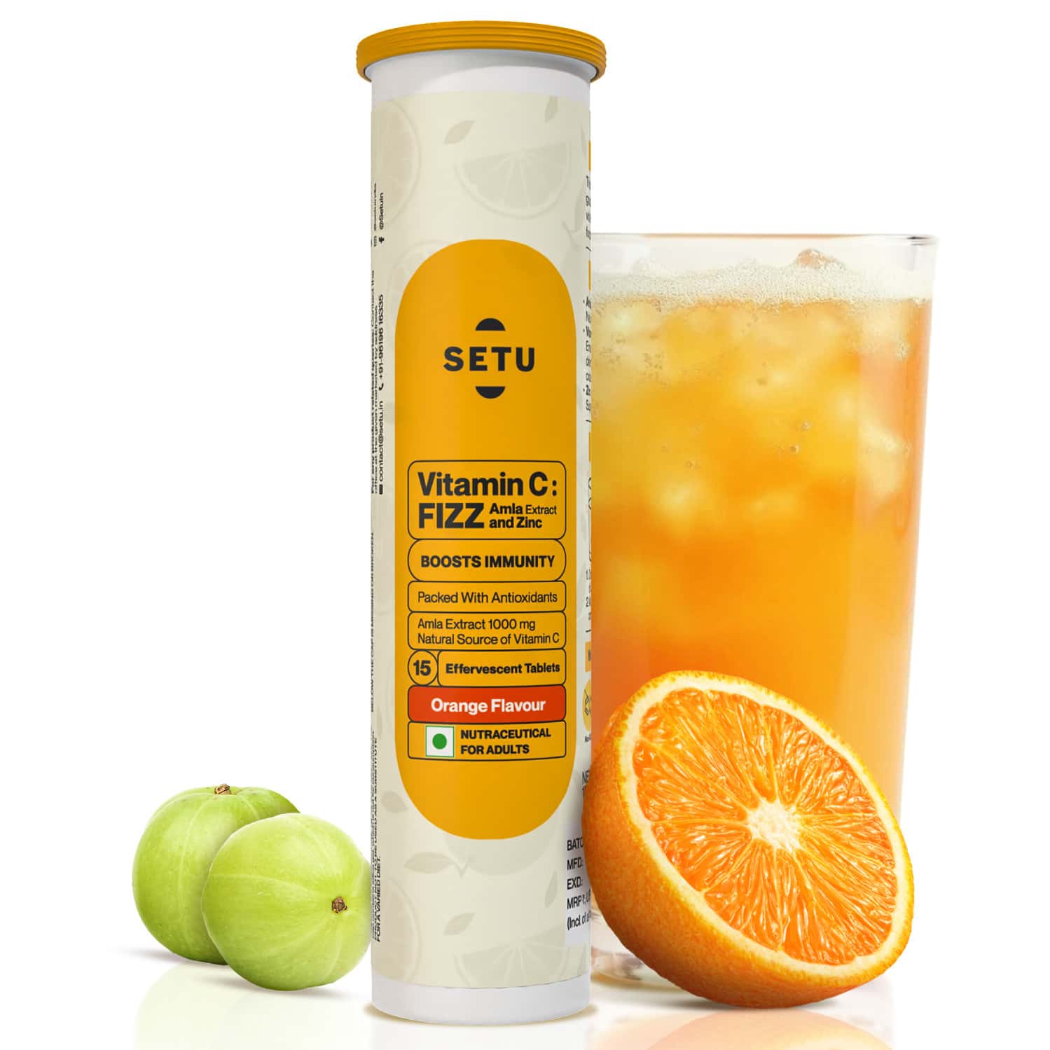 Setu Vitamin C Fizz 15 Effervescent Tablets | For Women & Men | (orange)