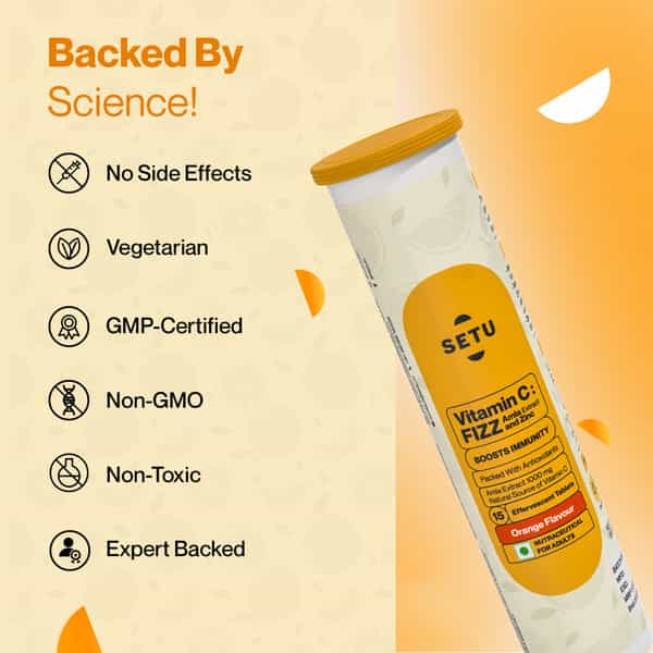 Setu Vitamin C Fizz 15 Effervescent Tablets | For Women & Men | (Orange)