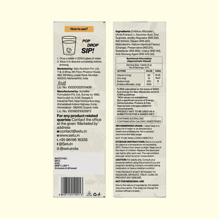 Setu Vitamin C Fizz 15 Effervescent Tablets | For Women & Men | (Orange)