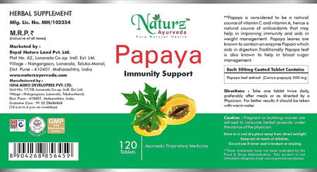 Naturz Ayurveda Papaya 120 Tablets