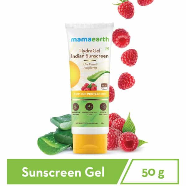 Mamaearth Hydragel Indian Sunscreen Spf 50 | With Aloe Vera & Raspberry | For Sun Protection - 50Gm