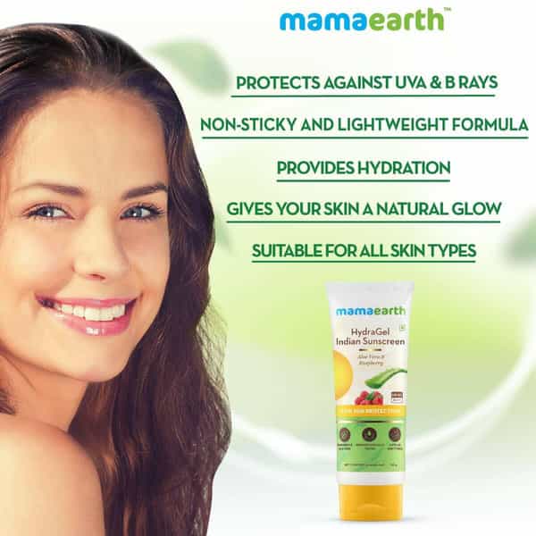 Mamaearth Hydragel Indian Sunscreen Spf 50 | With Aloe Vera & Raspberry | For Sun Protection - 50Gm