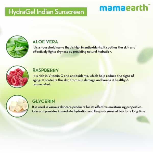 Mamaearth Hydragel Indian Sunscreen Spf 50 | With Aloe Vera & Raspberry | For Sun Protection - 50Gm