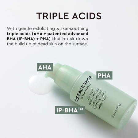 The Face Shop Tea Tree Pore Korean Ampoule Serum | Aha Bha Pha Hyaluronic Acid | Acne - 50Ml