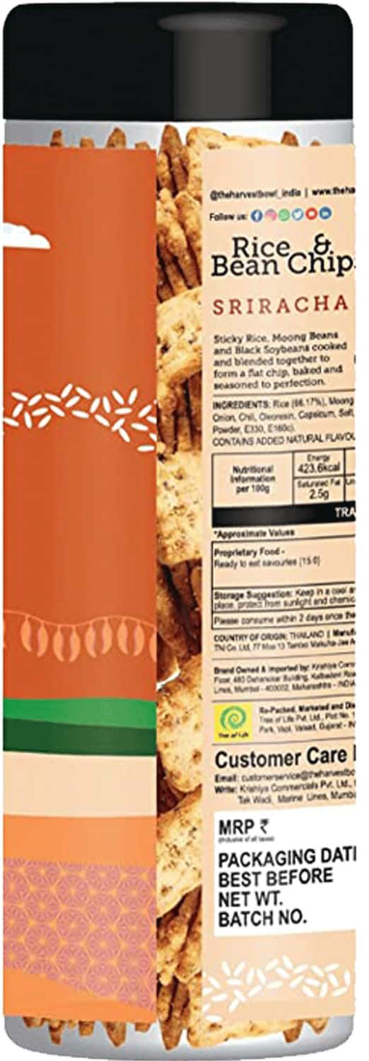 Buy THE HARVEST BOWL RICE & BEAN CHIPS BAKED CHIPS/SNACKS SRIRACHA 120 GM Online & Get