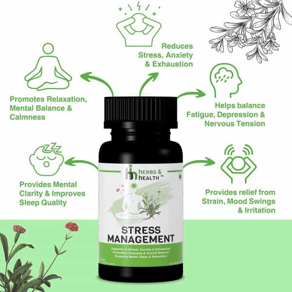 Herbs & Health - Stress Management|Relieves Stress Anxiety & Exhaustion|60 Capsules