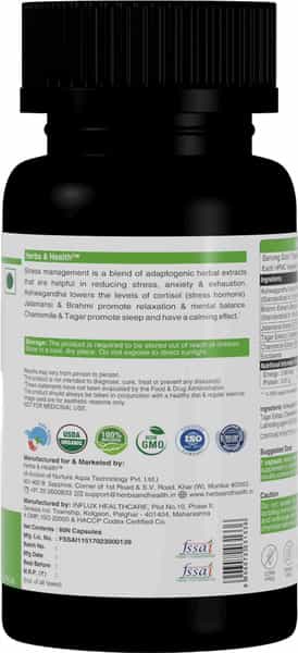 Herbs & Health - Stress Management|Relieves Stress Anxiety & Exhaustion|60 Capsules