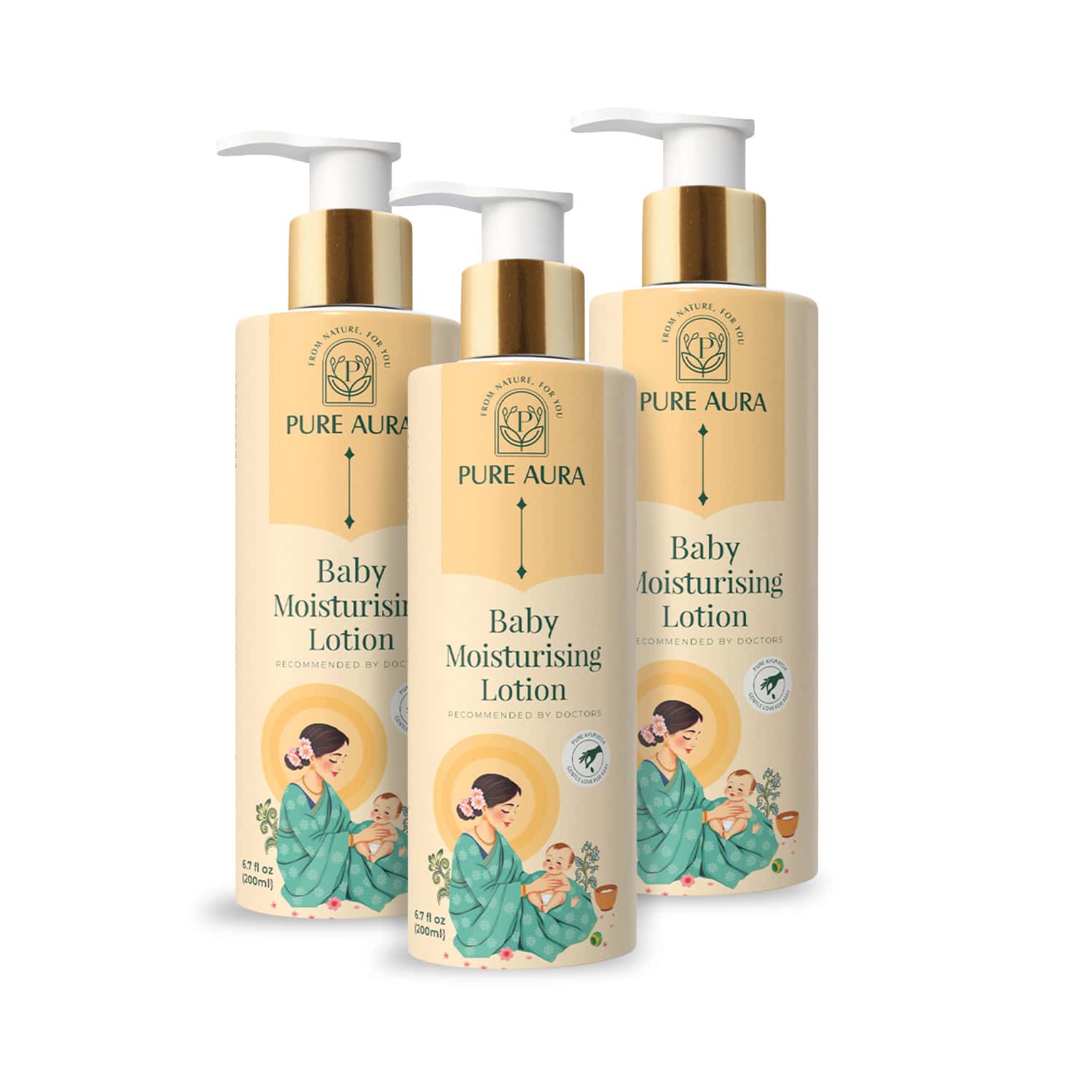 Pure Aura Rich Moisture Baby Lotion Ayurvedic Baby Body Lotion For Newborns & Kids 200ml| Pack Of 3