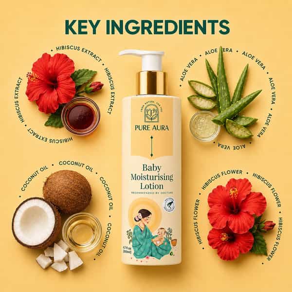 Pure Aura Rich Moisture Baby Lotion Ayurvedic Baby Body Lotion For Newborns & Kids 200Ml| Pack Of 3