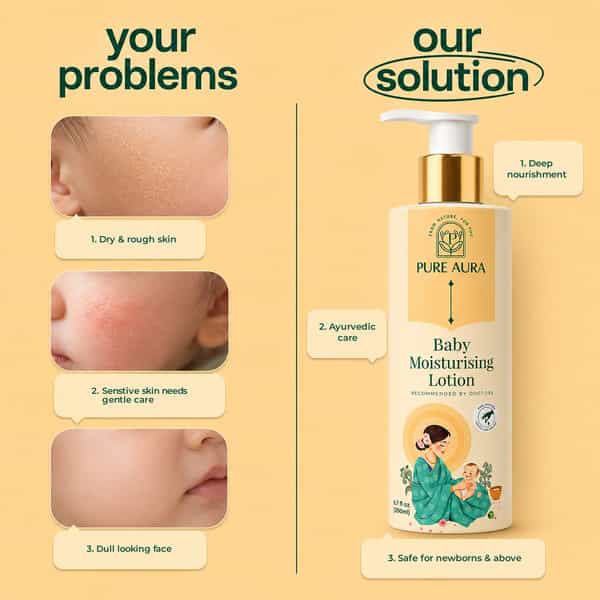 Pure Aura Rich Moisture Baby Lotion Ayurvedic Baby Body Lotion For Newborns & Kids 200Ml| Pack Of 3