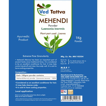 Ved Tattva Mehandi Powder - 1 Kg (Pack Of 2)