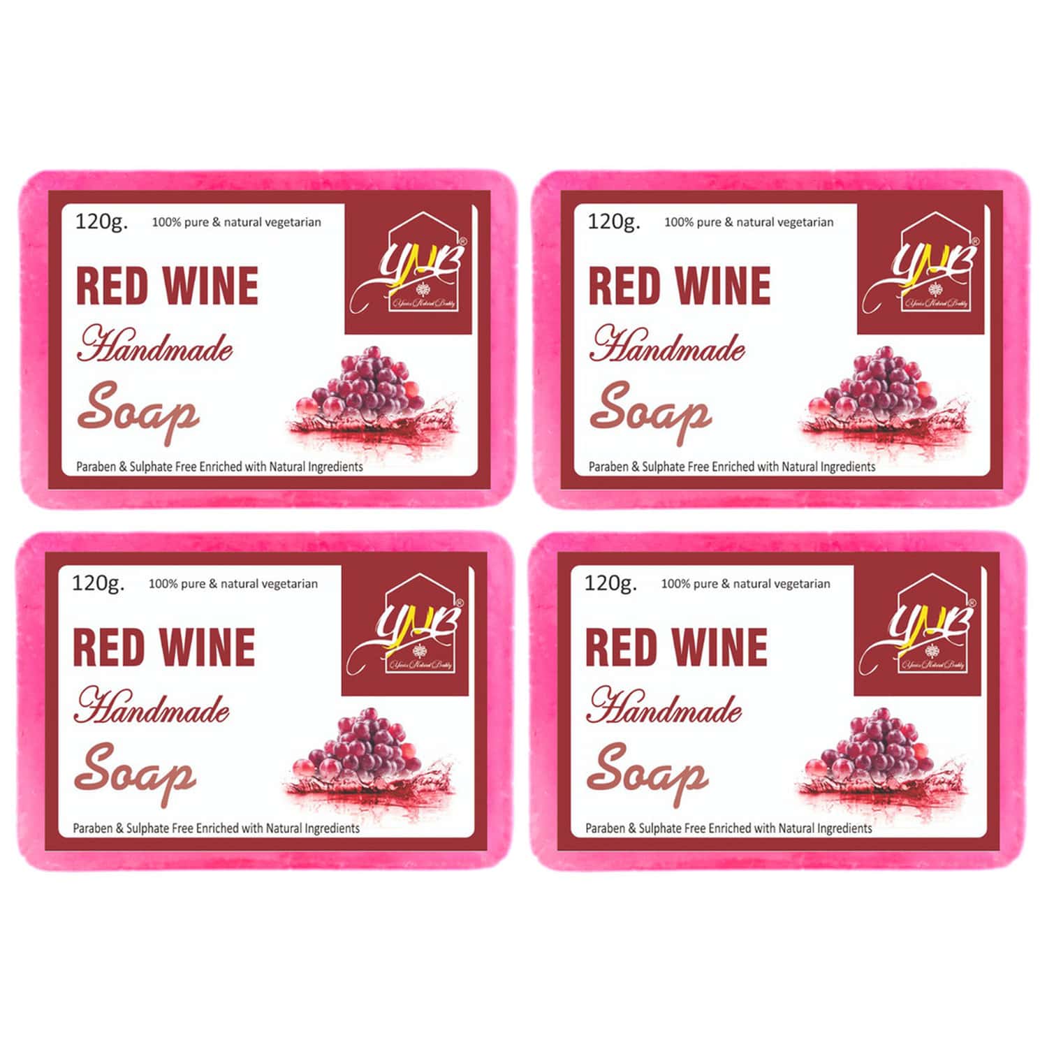 Ynb Yours Natural Buddy Organic Red Wine Handmade Sls & Paraben Free Soap 120g (pack Of 4)