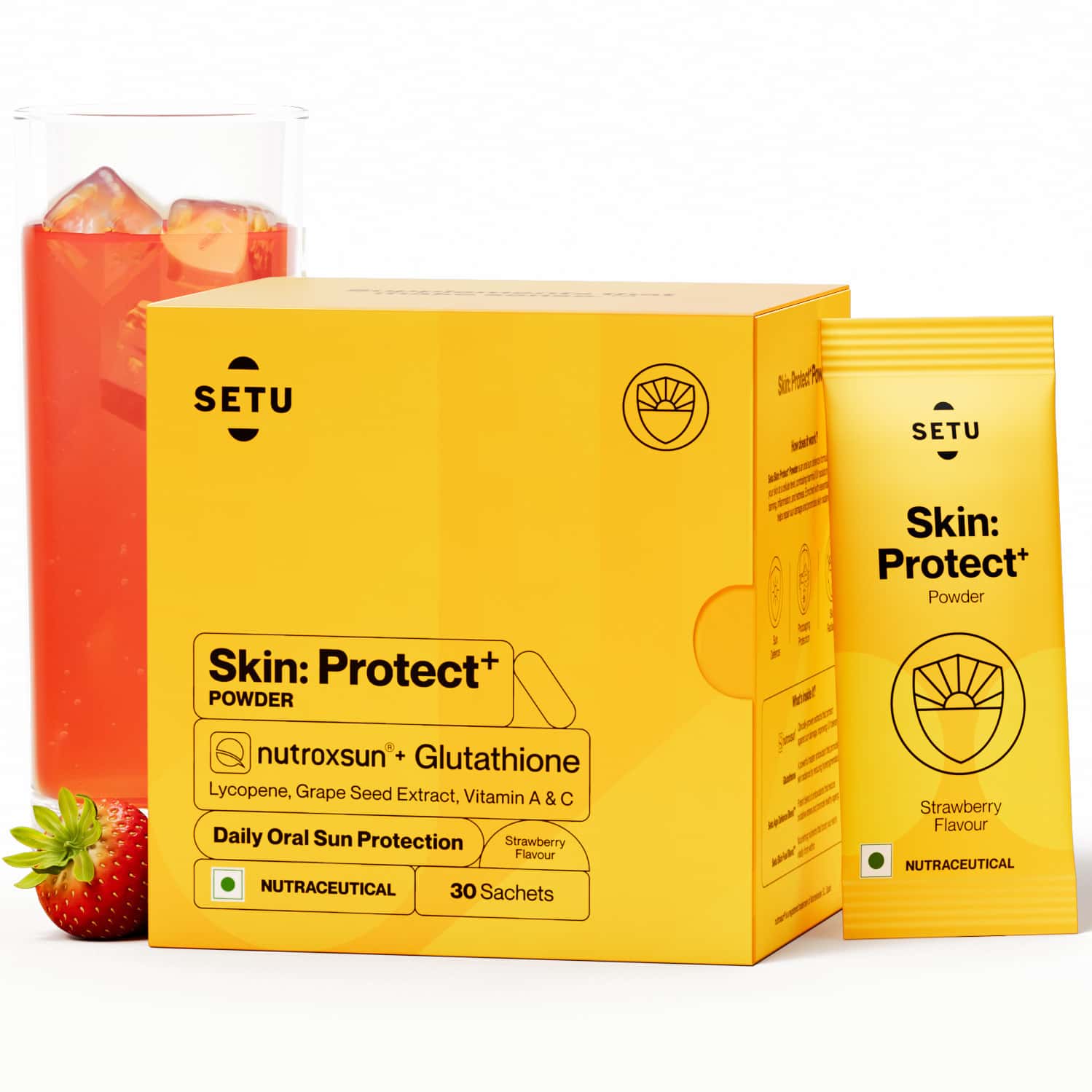 Setu Skin Protect - First Drinkable Sunshield | Reduces Pigmentation ( 30 Sachets - Strawberry)