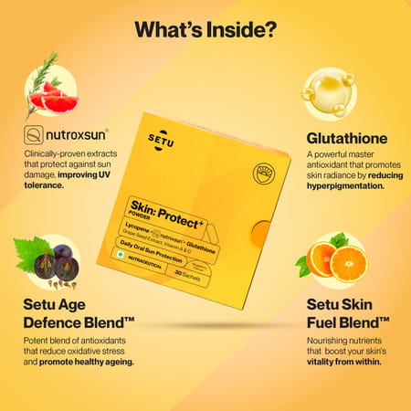 Setu Skin Protect - First Drinkable Sunshield | Reduces Pigmentation ( 30 Sachets - Strawberry)