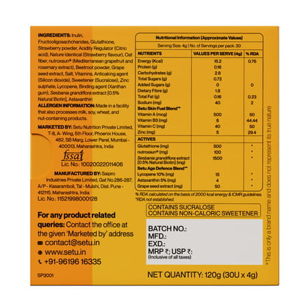 Setu Skin Protect - First Drinkable Sunshield | Reduces Pigmentation ( 30 Sachets - Strawberry)