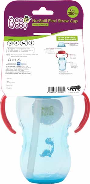 Beebaby No-Spill Flex Straw Sippy/Sipper Cup 240Ml. 8Oz. With Handle. (Blue)