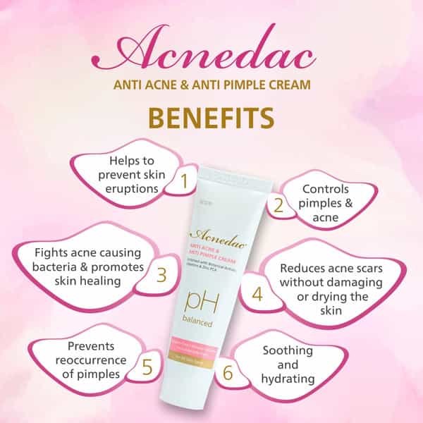 Acnedac Antiacne & Antipimple Cream 25 Gm | Herbs & Zinc Pca | No Paraben (Pack Of 6)