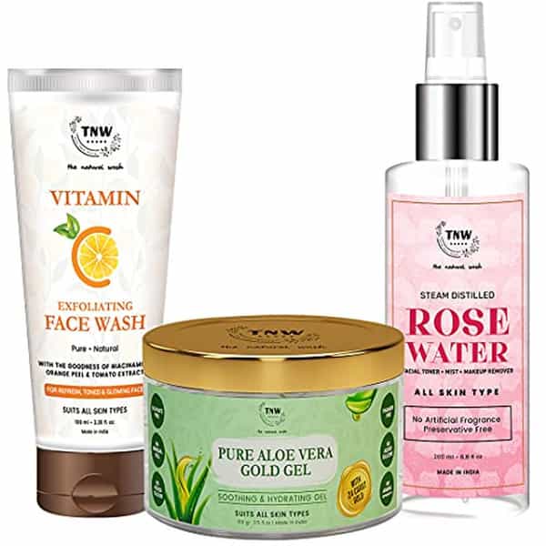 Tnw The Natural Wash Vitamin C Face Wash | Pure Aloe Vera Gold Gel And Rose Water Pack Of 3