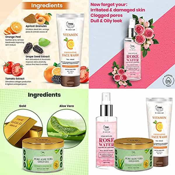 Tnw The Natural Wash Vitamin C Face Wash | Pure Aloe Vera Gold Gel And Rose Water Pack Of 3