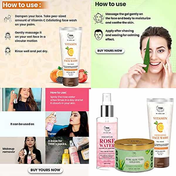 Tnw The Natural Wash Vitamin C Face Wash | Pure Aloe Vera Gold Gel And Rose Water Pack Of 3