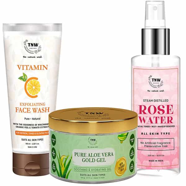 Tnw The Natural Wash Vitamin C Face Wash | Pure Aloe Vera Gold Gel And Rose Water Pack Of 3