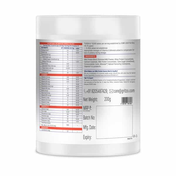 Gritzo Supermilk Growth+ (Formerly Height+) (13+Y Boys) | 13G Protein Powder (Cafe Mocha | 200G)