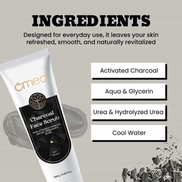 Omeo Charcoal Anti Pollution Face Scrub For Oily To Normal Skin | With Activated Charcoal - 100G